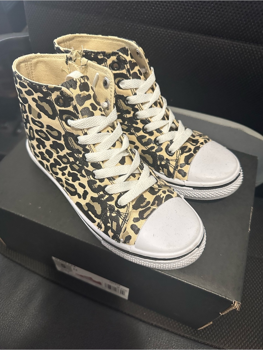 Leopard Print High-Top Kids Sneakers - Beige/Black
